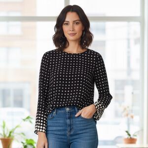 J. Crew Polka Dot Long Sleeve Blouse Black and White Size 6